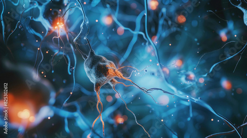 Neuronal network with electrical activity of neuron cells photo