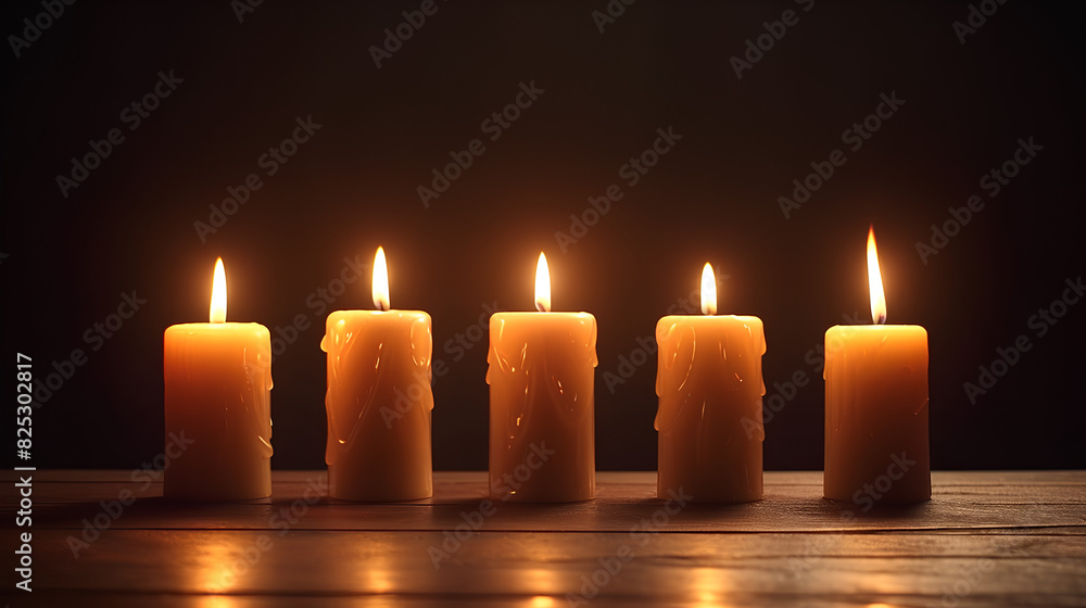 Burning candles on dark table, space for text. Memory day Burning candles on dark table, space for text. Memory day