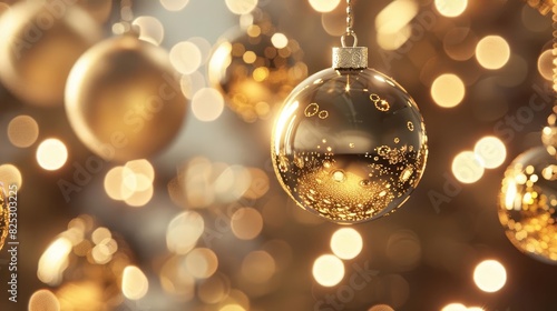 golden christmas or new year baubles festive holiday design shiny ornaments 3d render photo