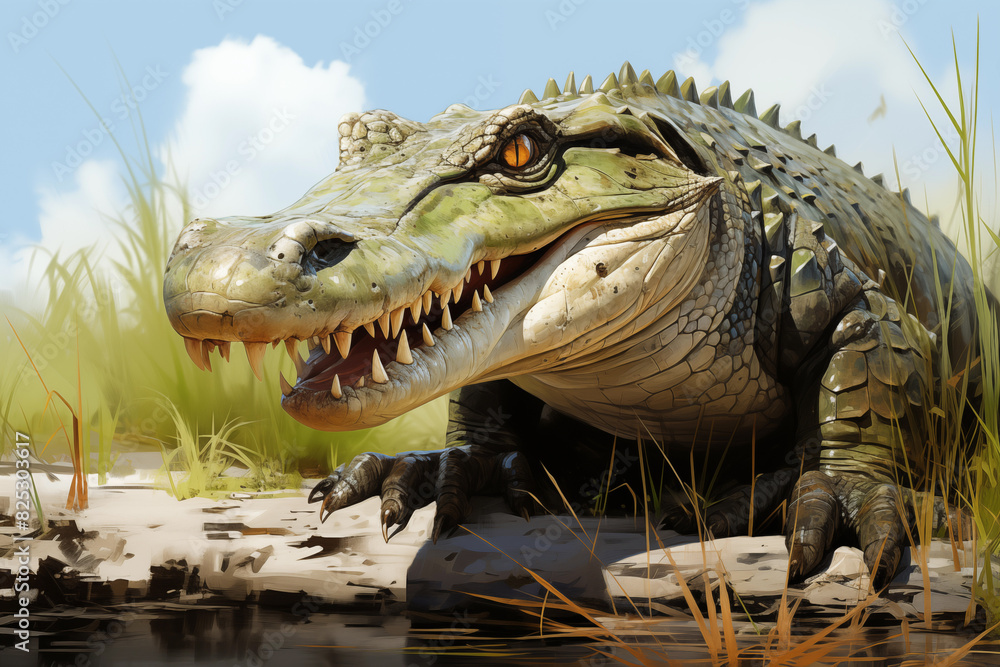 Obraz premium an aligator crawling, side view, illustrative