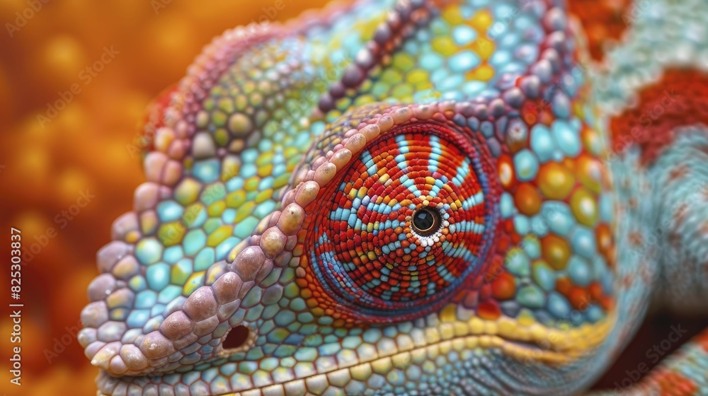 Obraz premium Detailed chameleon scales, vibrant and intricate patterns, extreme closeup.