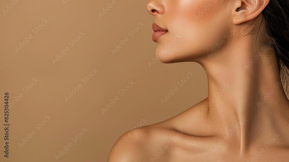 graceful female neck and shoulders against neutral beige background minimalist fine art photo graceful female neck and shoulders against neutral beige background minimalist fine art photo