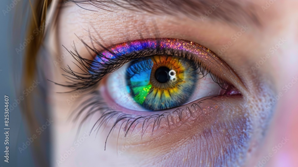 Futuristic Technological Eye with Rainbow-Colored Iris and Intense Stare Futuristic Technological Eye with Rainbow-Colored Iris and Intense Stare