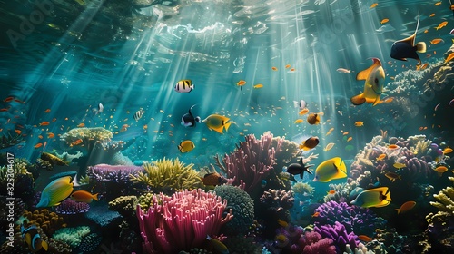 Underwater fish nature animal illustration water reef background. © Berkah