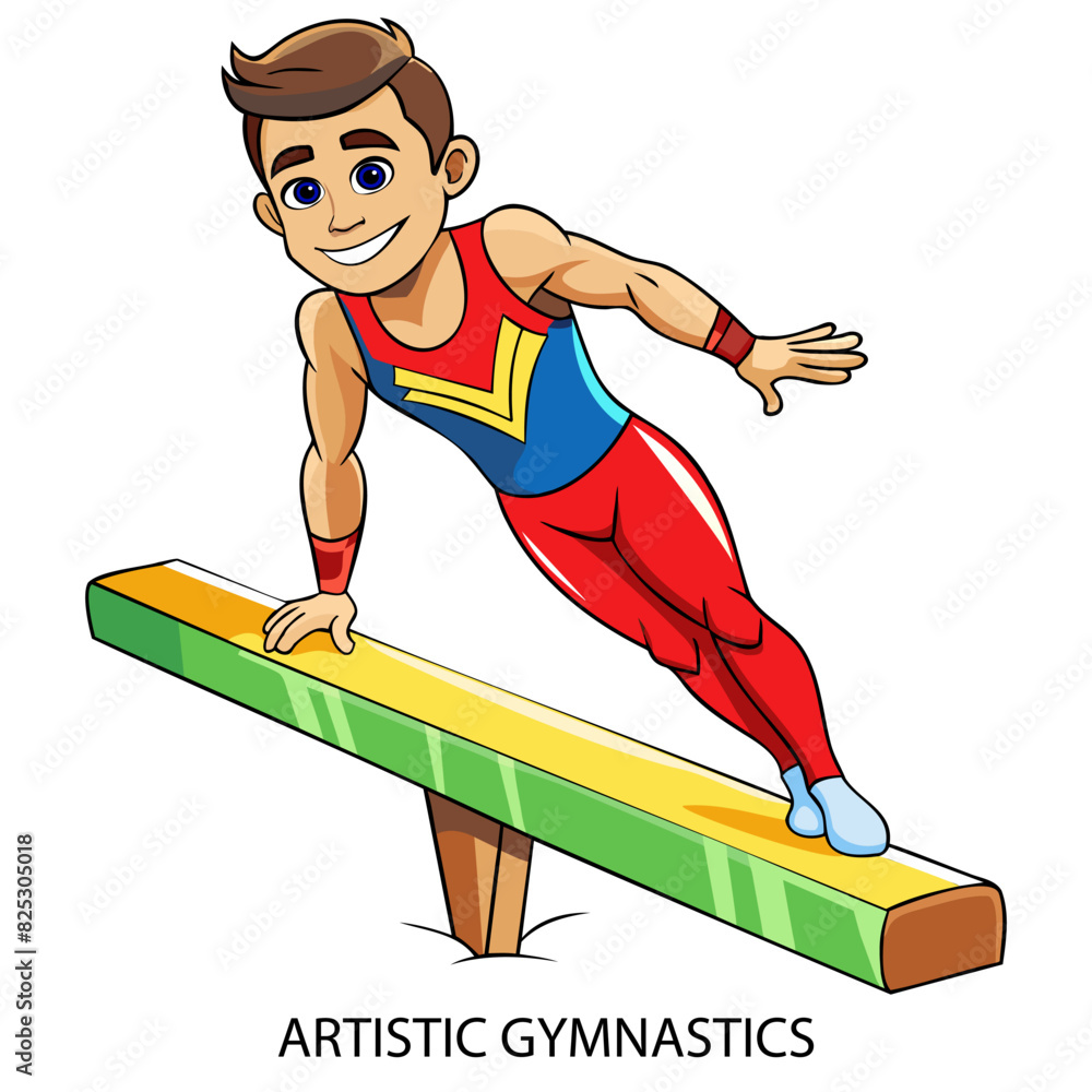 Artistic Gymnastics Athlete Isolated On White Background In Cartoon 