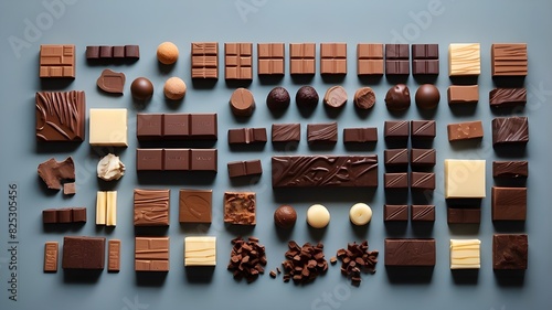 Chocolates knolling lay flat arrangement photo