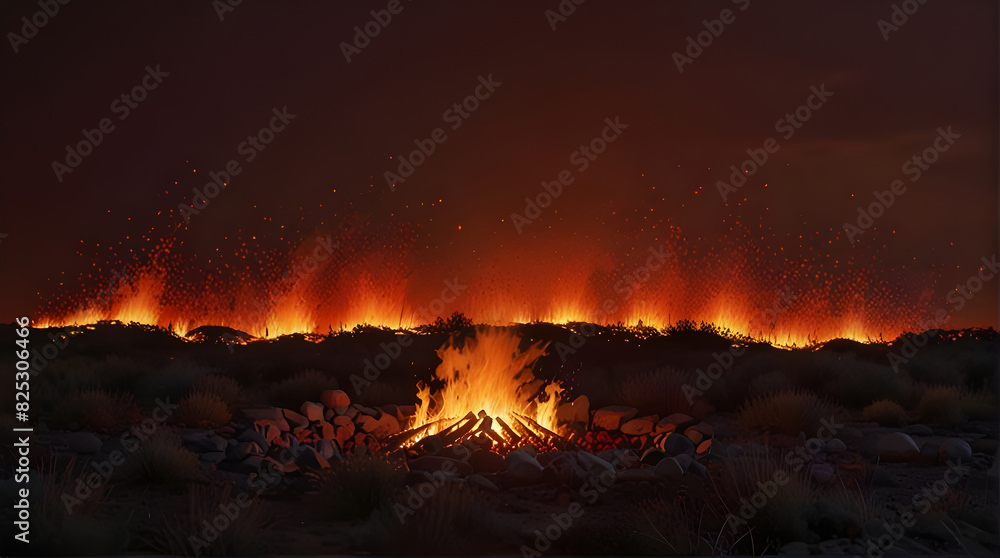 Contrasting Fire and Ambient Light in a Stunning Glowing Landscape ai generative 