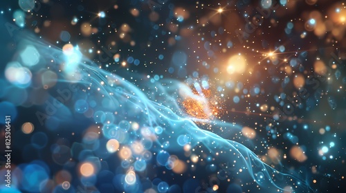 A scene of a particle stream, with a background of particles of matter and energy