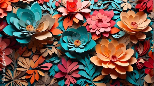 abstract floral background made of colorful paper-cut flowers mosaic