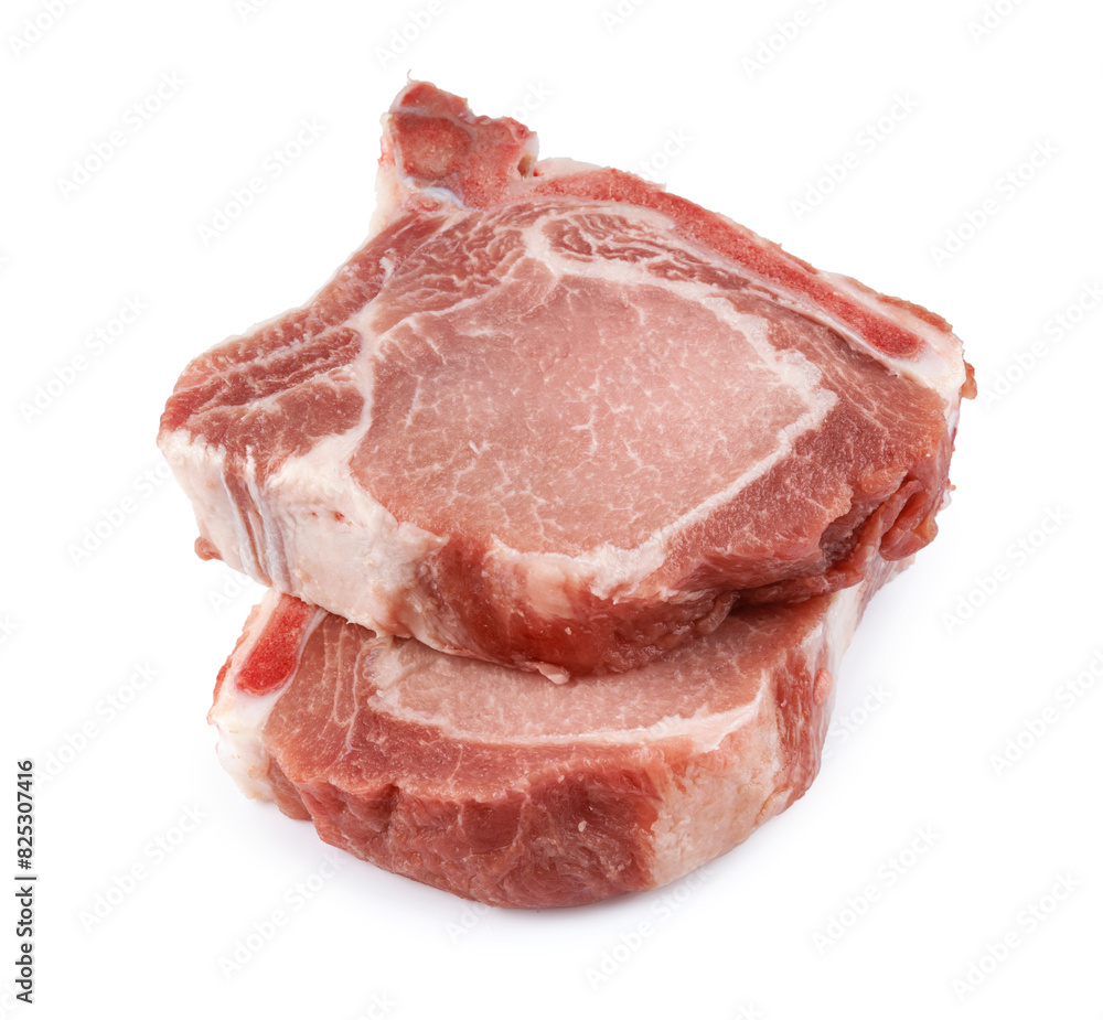 Two pork entrecote isolated on a white background. Two pork entrecote isolated on a white background.
