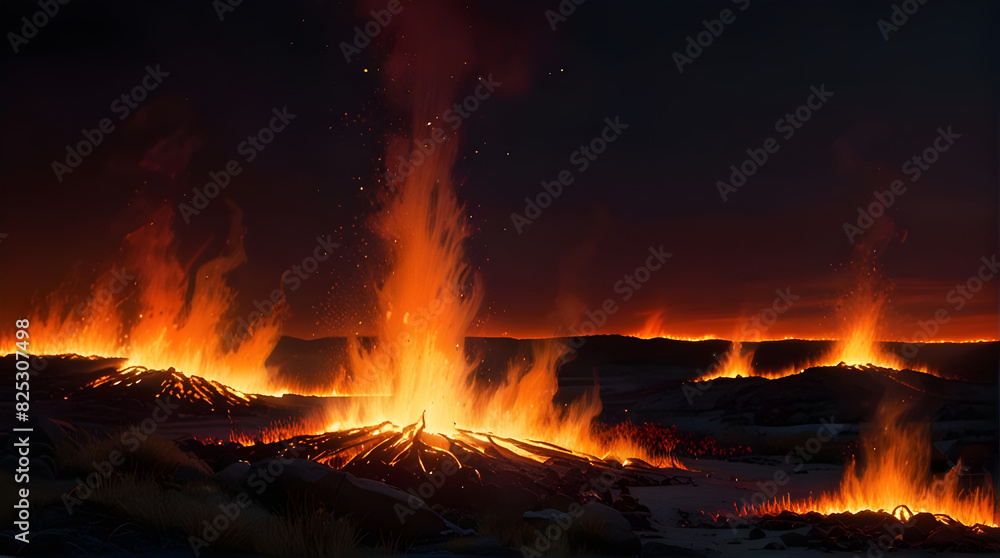Contrasting Fire and Ambient Light in a Stunning Glowing Landscape ai generative Contrasting Fire and Ambient Light in a Stunning Glowing Landscape ai generative