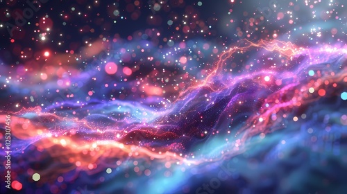 A scene of a particle stream  with a background of particles of matter and energy