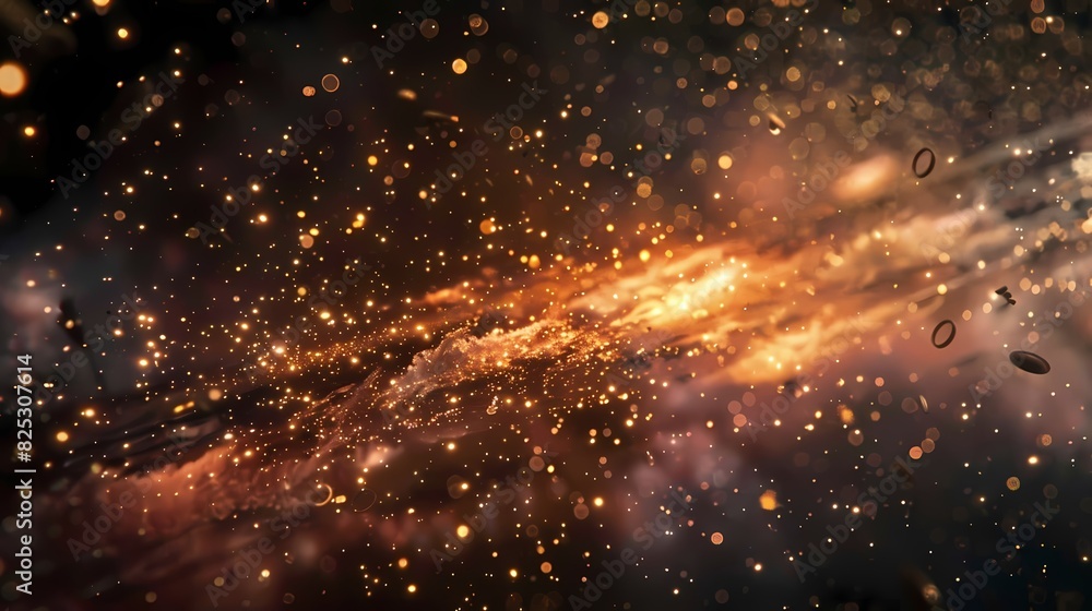 A scene of a particle swarm, with a background of particles of matter and energy A scene of a particle swarm, with a background of particles of matter and energy