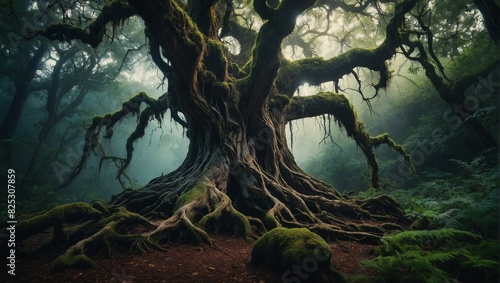 Obraz na płótnie An ancient gnarled tree with twisted roots w salonie