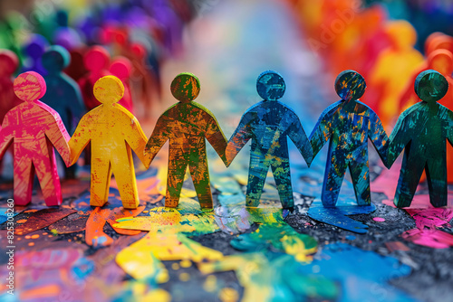 Diversity and inclusion concept, cutouts of people of different colors holding hands
