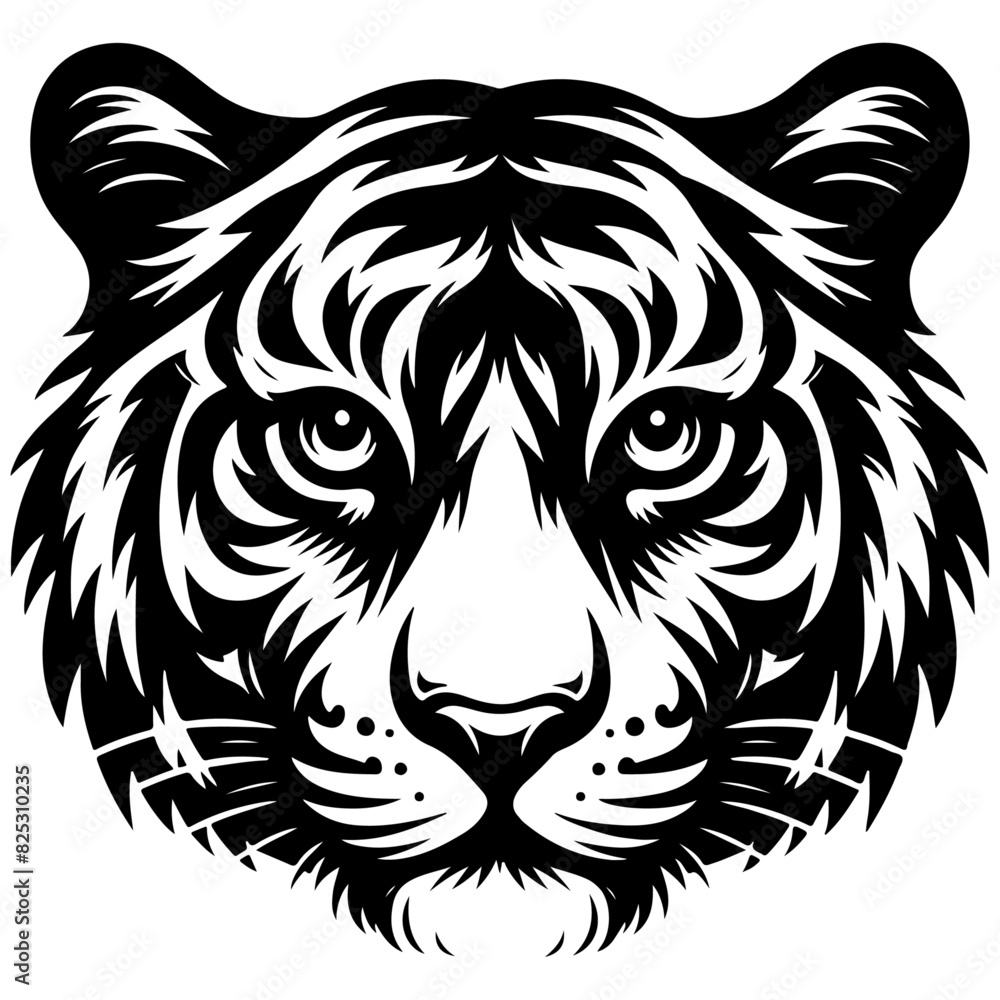 Fototapeta premium Tiger Head Vector Illustration for Tattoos, Wildlife Art, and Animal Mascots