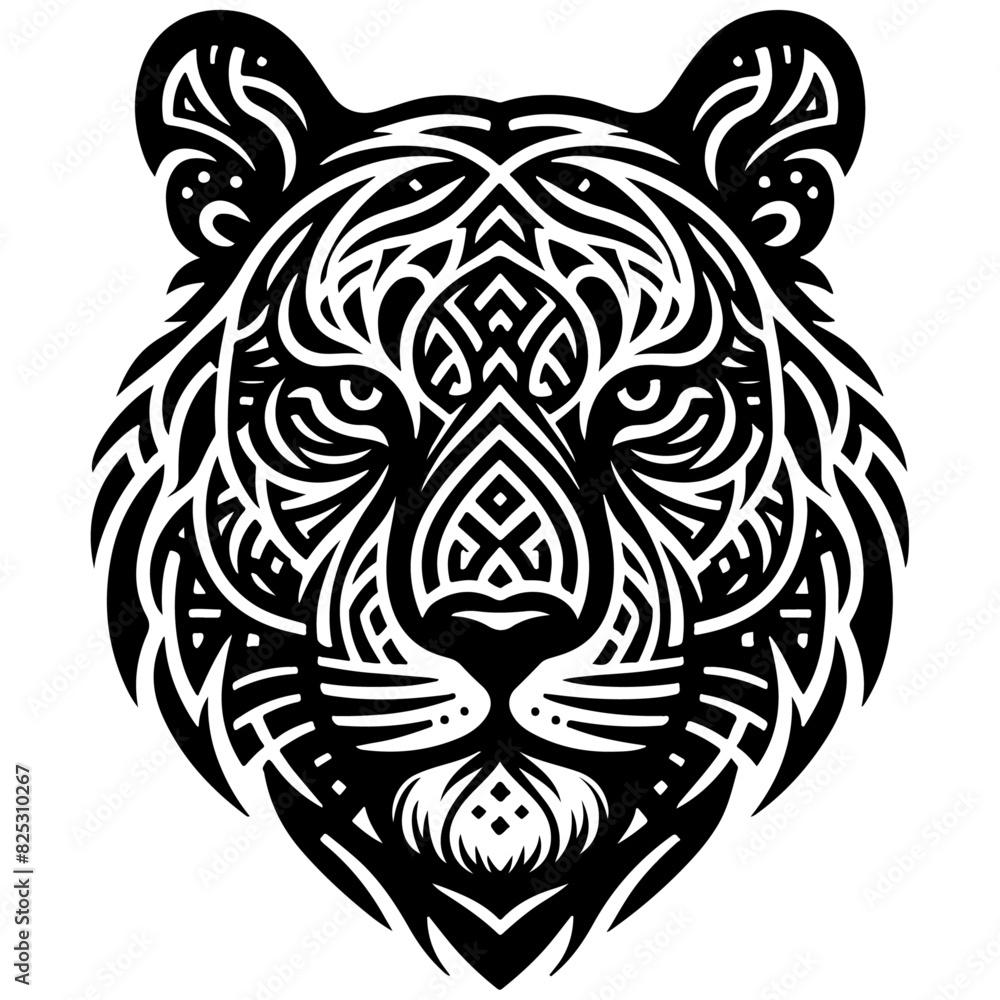 Obraz premium Tiger Head Vector Illustration for Tattoos, Wildlife Art, and Animal Mascots