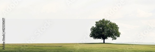 A single tree stands on a grassy hill  against a sky background  showcasing its unique shape and features