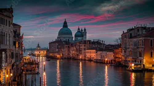 4K Ultra HD Video: Grand Canal and Santa Maria della Salute in Venice at Sunrise, View from Accademia Bridge photo