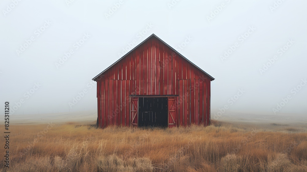 Rustic old barn surrounded by grassland and forest landscape. Rustic old barn surrounded by grassland and forest landscape.