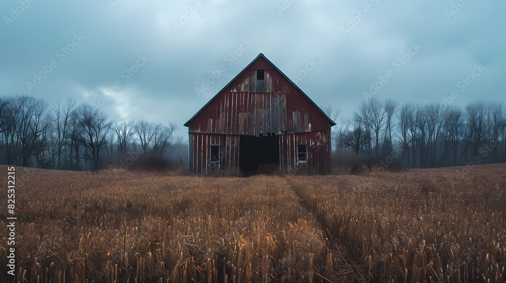 Rustic old barn surrounded by grassland and forest landscape. Rustic old barn surrounded by grassland and forest landscape.