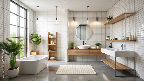 Contemporary bathroom with minimal decor and white tiles