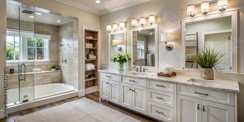 Simple and elegant bathroom with clean, refined fixtures and organized space