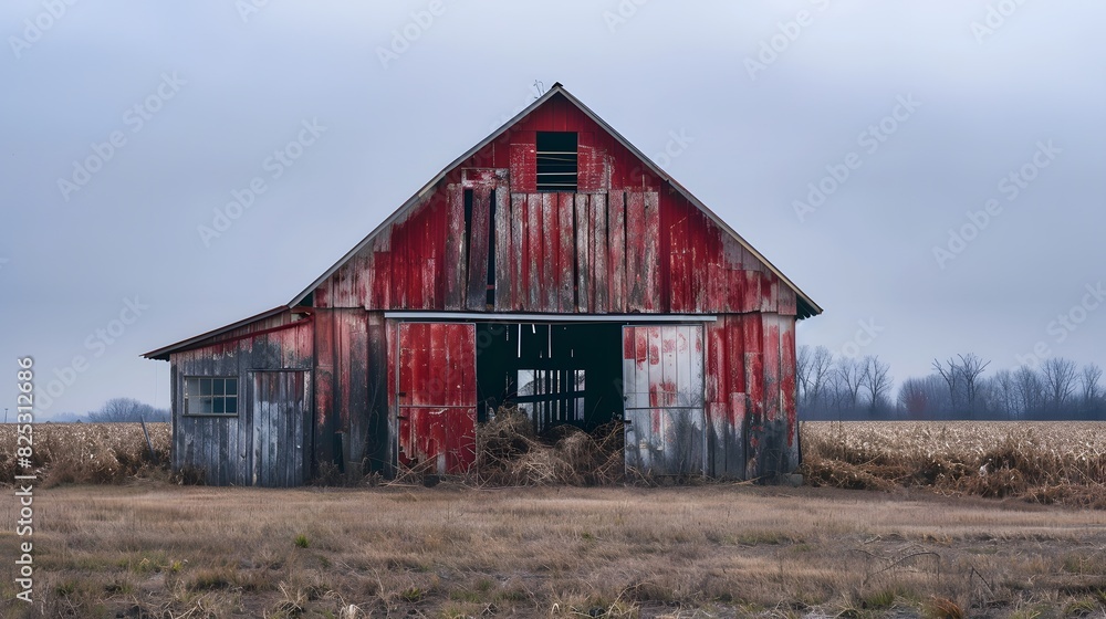 Rustic old barn surrounded by grassland and forest landscape. Rustic old barn surrounded by grassland and forest landscape.