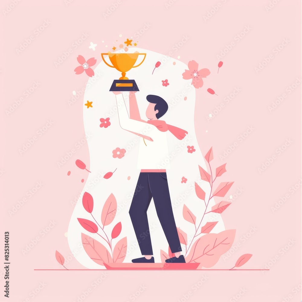 Man Holding Trophy in Celebration, Vector Illustration Design Man Holding Trophy in Celebration, Vector Illustration Design