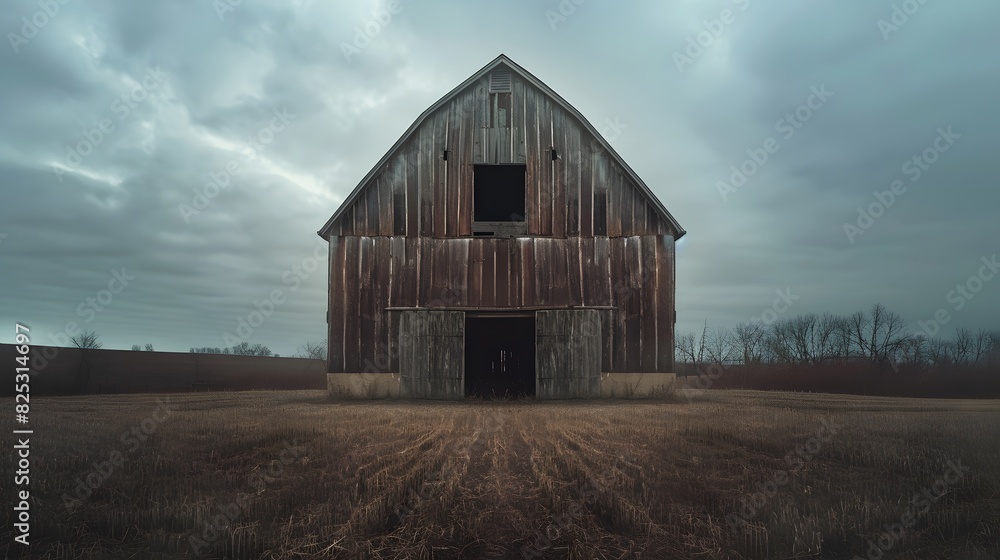Rustic old barn surrounded by grassland and forest landscape. Rustic old barn surrounded by grassland and forest landscape.