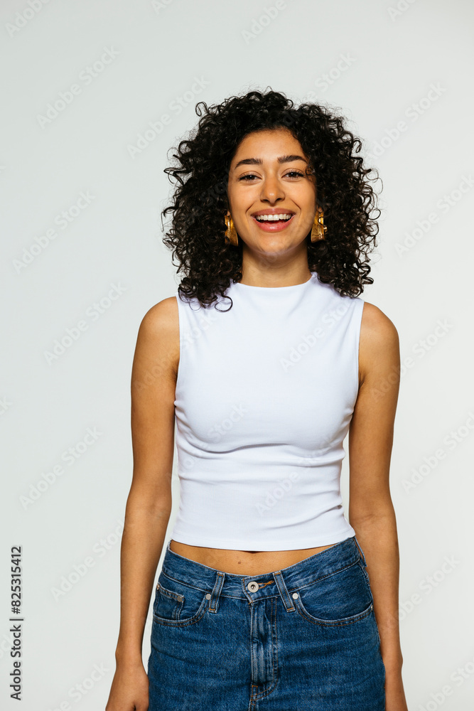 Laughing woman looking at camera in studio Laughing woman looking at camera in studio