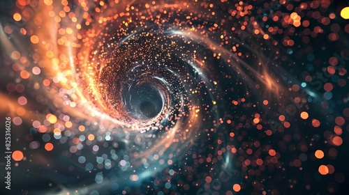 A scene of a particle vortex, with a background of particles of matter and energy
