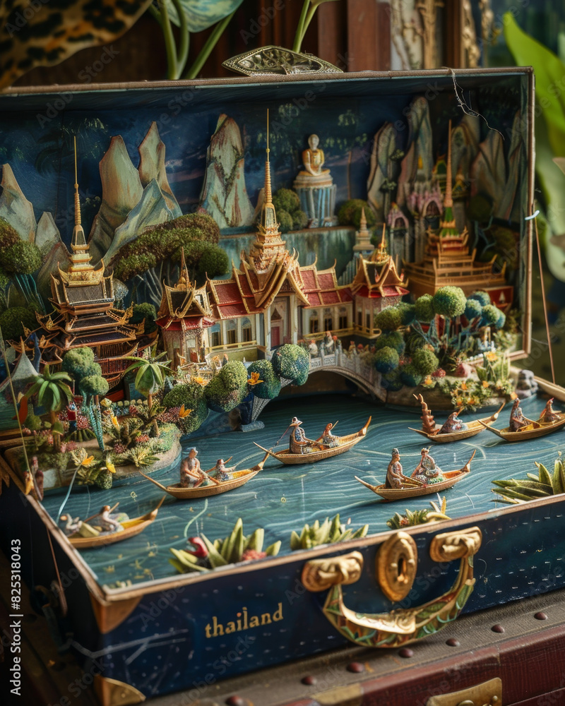 Old suitcase in model city model, generative ai Old suitcase in model city model, generative ai