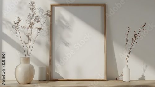 Grey wall with white blank poster and mock-up of a frame