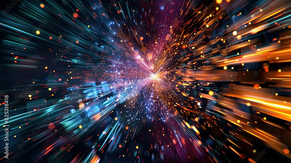 Abstract technology background showcasing high speed global data transfer, ultra-fast broadband connections, digital explosion, and cyber tech motion. Abstract technology background showcasing high speed global data transfer, ultra-fast broadband connections, digital explosion, and cyber tech motion.