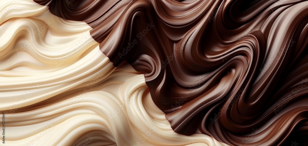 Chocolate wave background, dark and milk chocolate, cocoa texture, coffee tones, creamy swirl design Chocolate wave background, dark and milk chocolate, cocoa texture, coffee tones, creamy swirl design