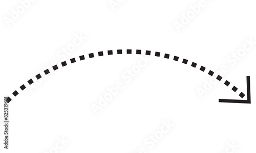 Vector hand drawn dashed arrow. Curved dotted arrow. Zigzag arrow stripes. Doodle, sketch style. isolated on white background. Vector illustration. EPS 10