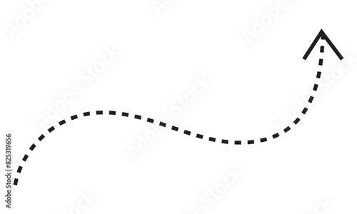 Vector hand drawn dashed arrow. Curved dotted arrow. Zigzag arrow stripes. Doodle, sketch style.  isolated on white background. Vector illustration. EPS 10