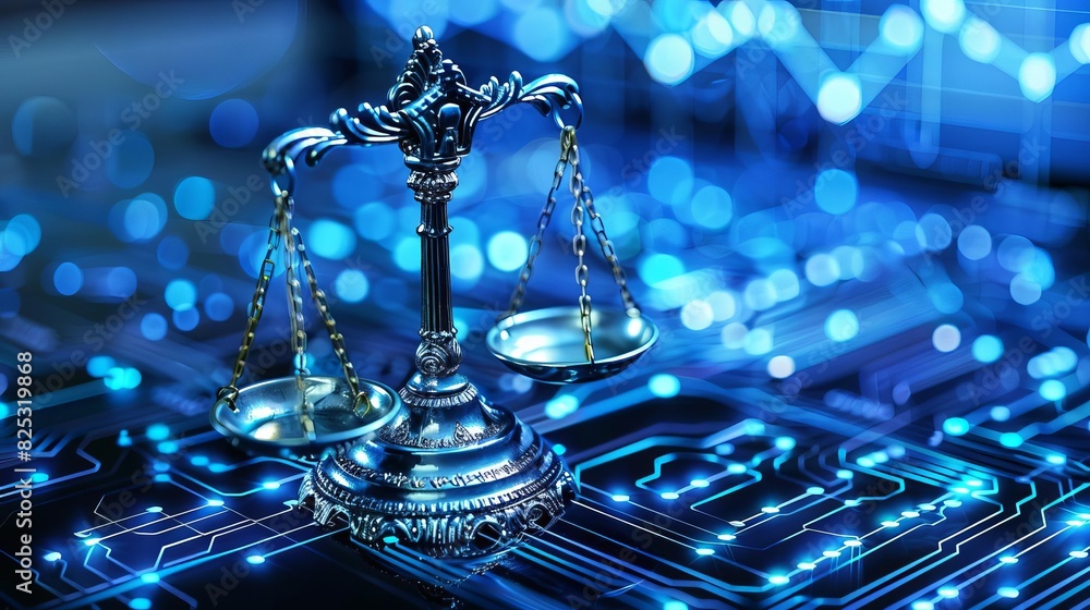 A scale of justice on a digital background symbolizing the intersection of law and technology, representing legal tech or cybersecurity concepts. A scale of justice on a digital background symbolizing the intersection of law and technology, representing legal tech or cybersecurity concepts.