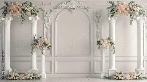Classic luxury wedding ceremony backdrop interior wall background and copy space