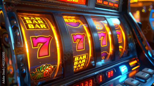 slot machine featuring classic lucky symbols like fruits, bars, and the number seven, set against a festive backdrop generative ai vector illustration.