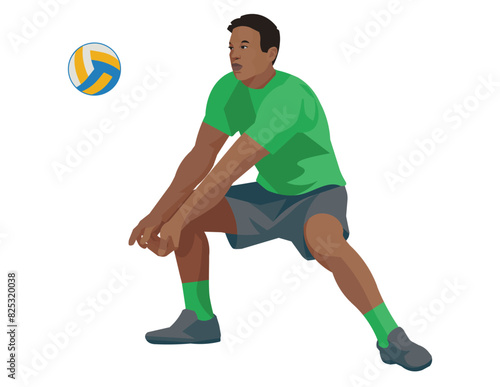 South African volleyball player in green t-shirt who hits and pass the ball