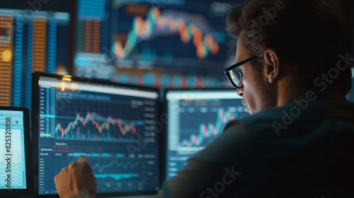 Investidor de negociação de ações, consultor financeiro ou analista trabalhando analisando gráficos do mercado de câmbio criptográfico usando computador investindo dinheiro no mercado financeiro anal photo