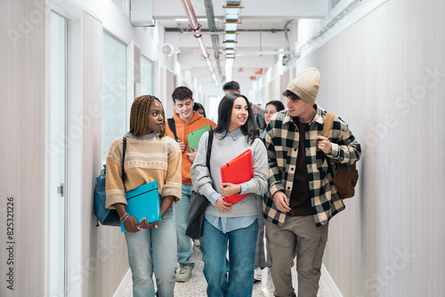 Students Walking Through high school Hallway photo