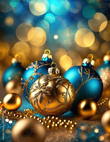christmas background with golden and blue balls