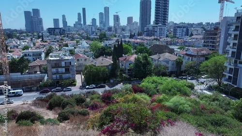 Aerial video of Gomer area in the city of Tel Aviv with skyscrapers in the background, Israel photo