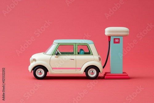Retro-styled Miniature Car at Electric Charging Station