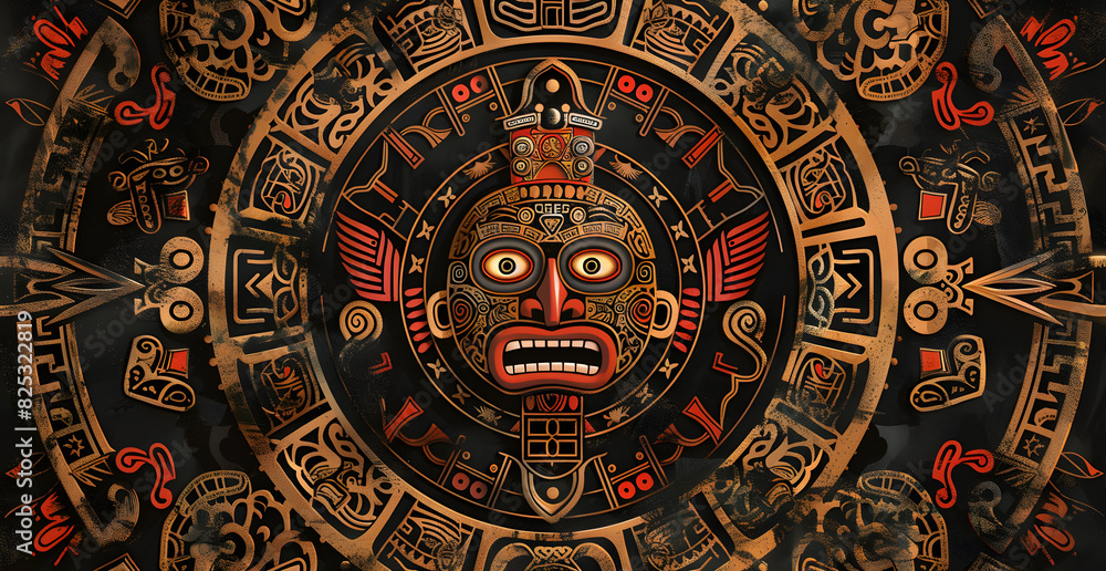 A colorful, abstract design with a face in the center A colorful, abstract design with a face in the center