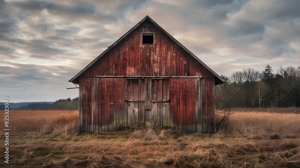 Rustic old barn surrounded by grassland and forest landscape. Rustic old barn surrounded by grassland and forest landscape.