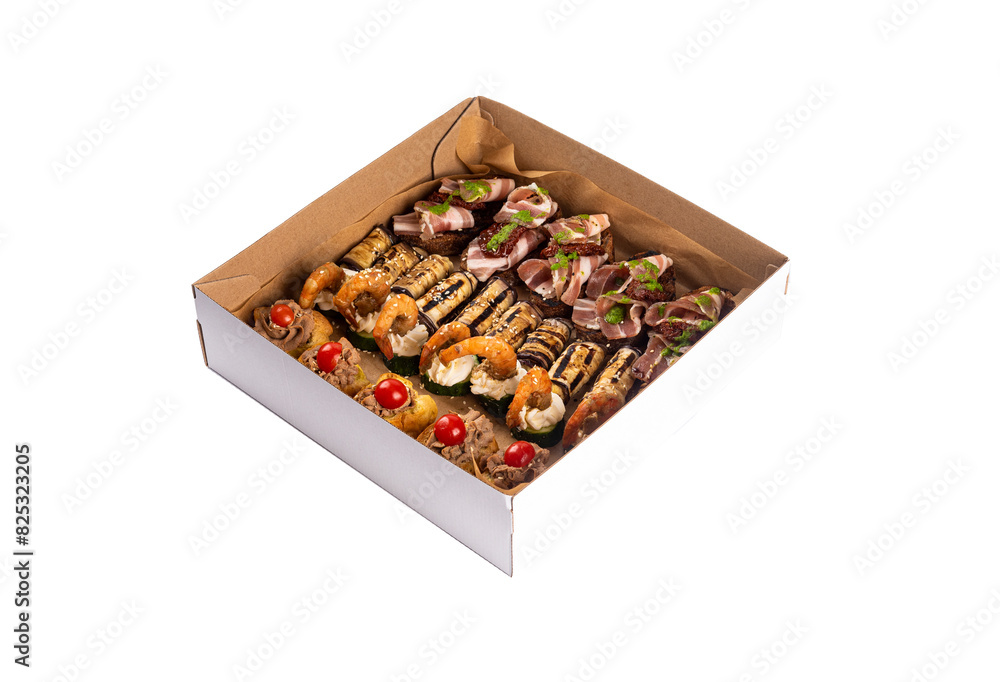 Snack box. Foodobx. Gastrobox. Catering. Appetizer. Isolated Snack box. Foodobx. Gastrobox. Catering. Appetizer. Isolated